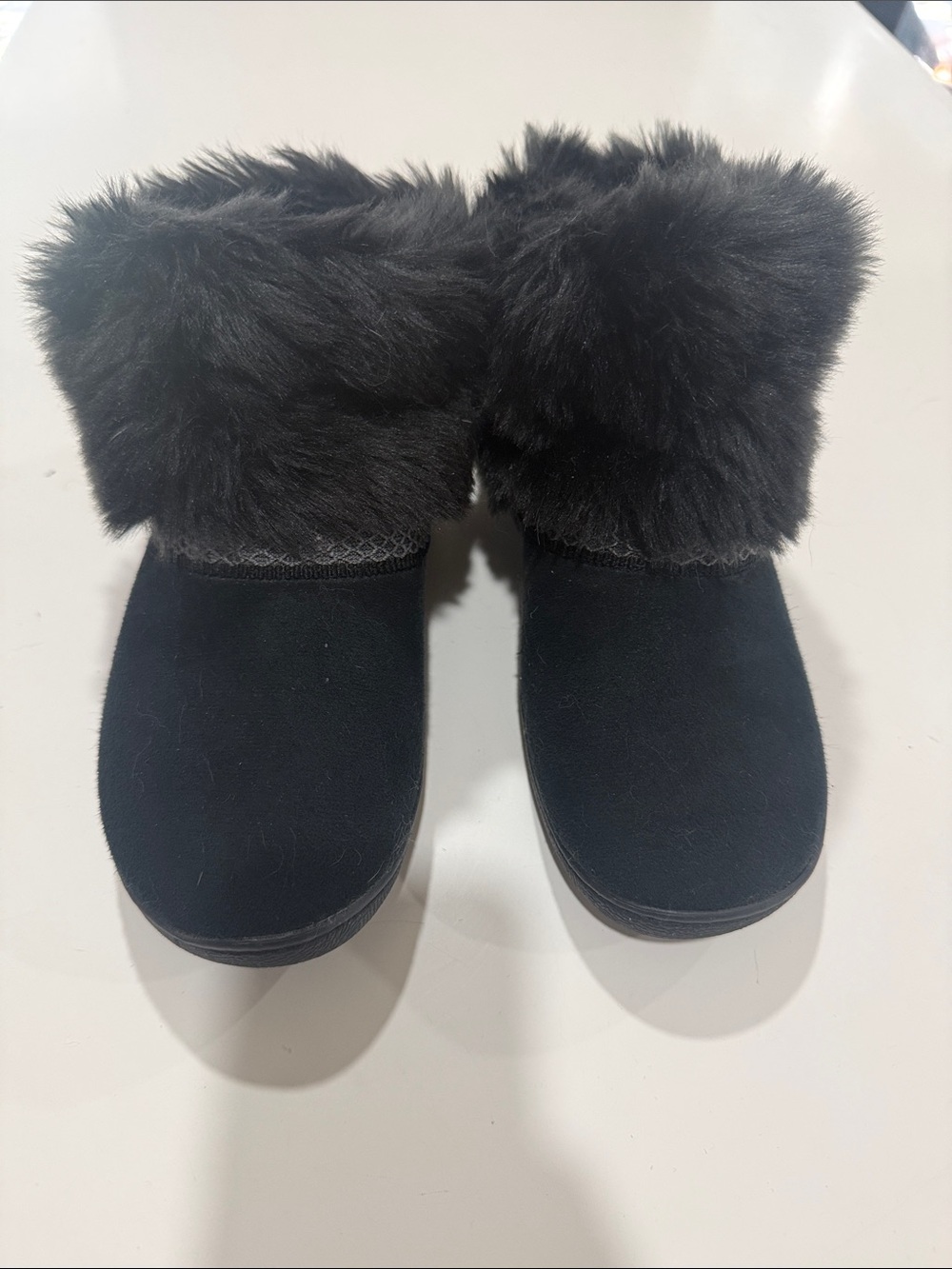 7.5-8 women Black Faux Fur Cuff Winter Boots- worn once inside. Not my style